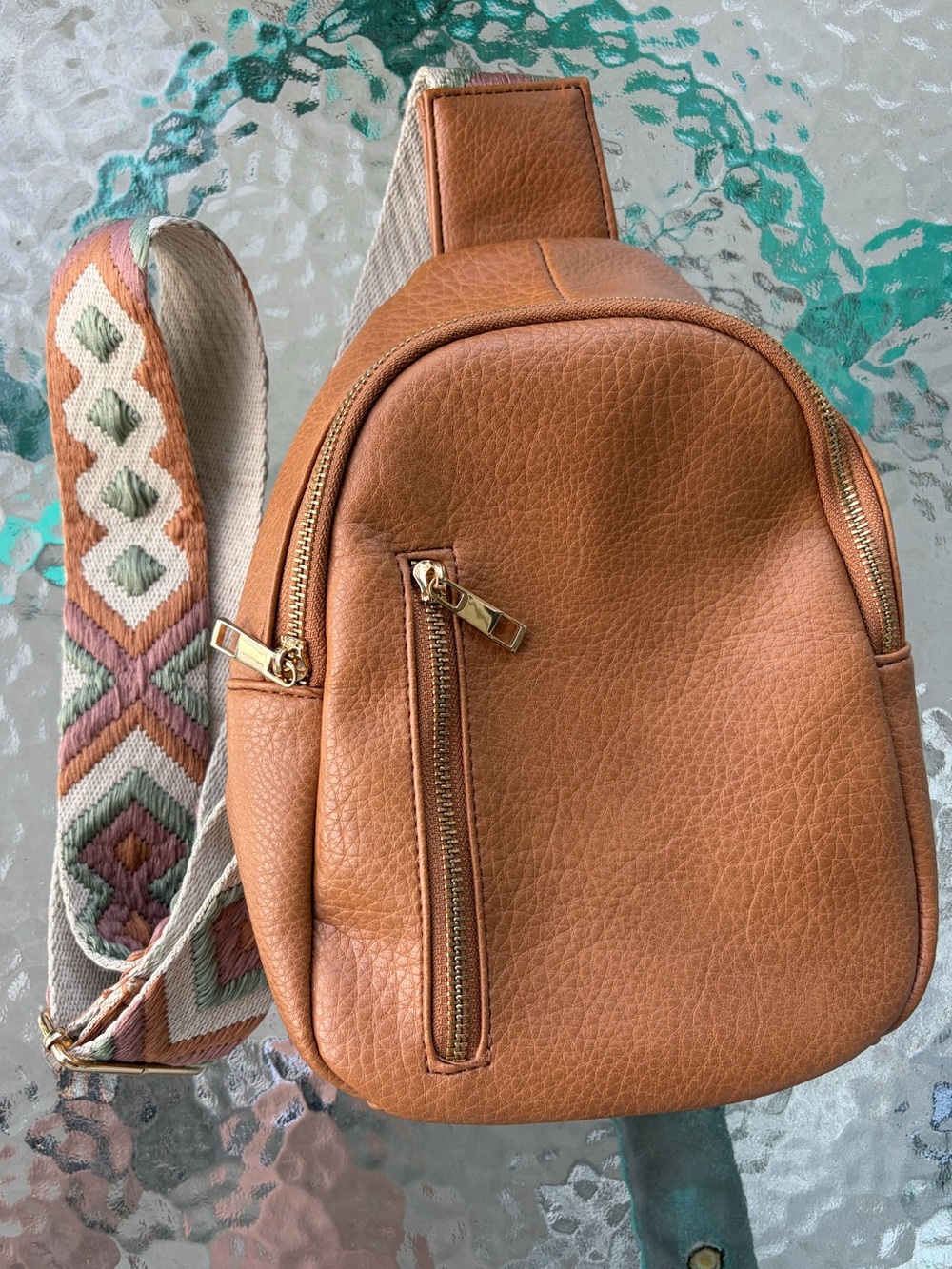 Boho Brown Faux Leather Sling Backpack/Purse